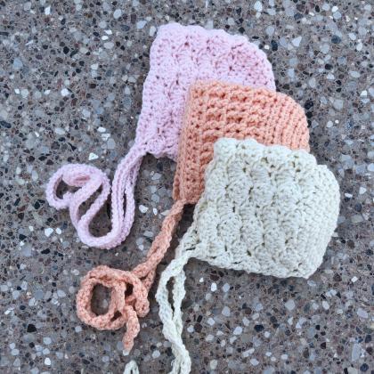 Baby Hats Baby Bonnets In Crochet Handmade Pastels