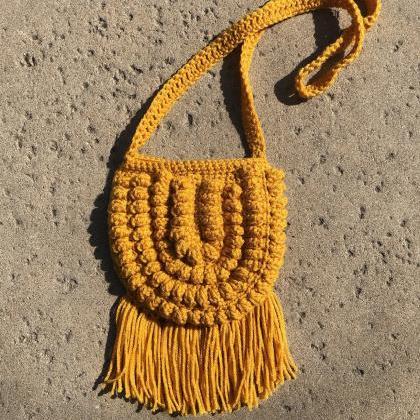Boho Crochet Bag In Mustard Yellow For Women And..