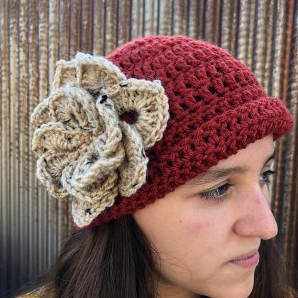 Flapper Crochet Hat with Flower