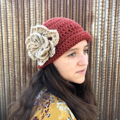 Flapper Crochet Hat with Flower