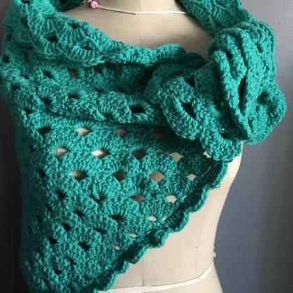 Teal Shawl In Soft Cozy Warm Crochet Yarn