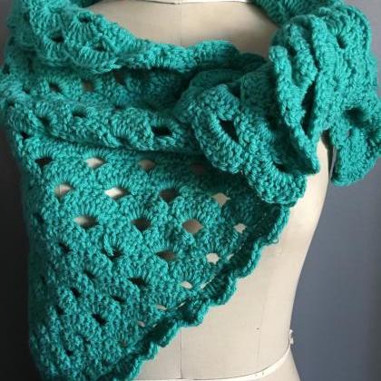 Teal Shawl In Soft Cozy Warm Crochet Yarn