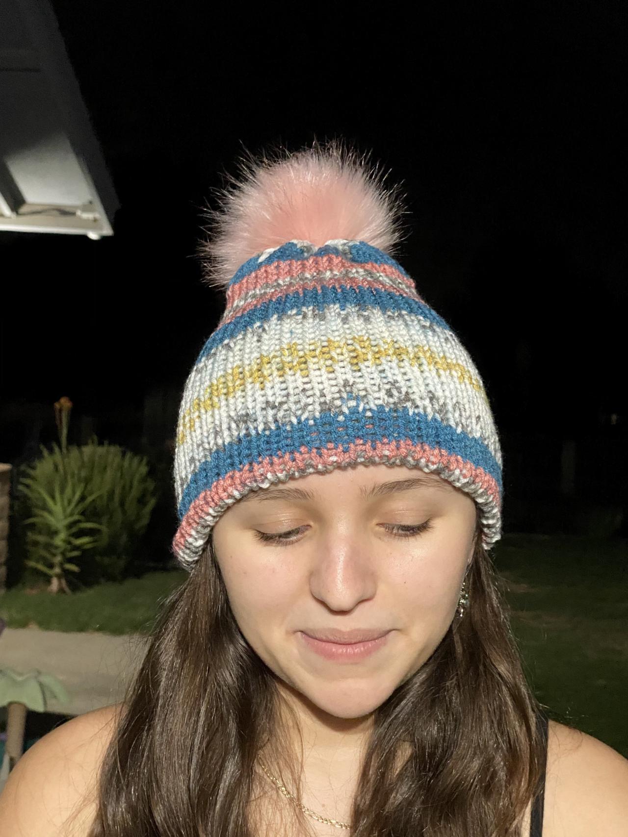 Winter Beanie Knitted with removable puff ball