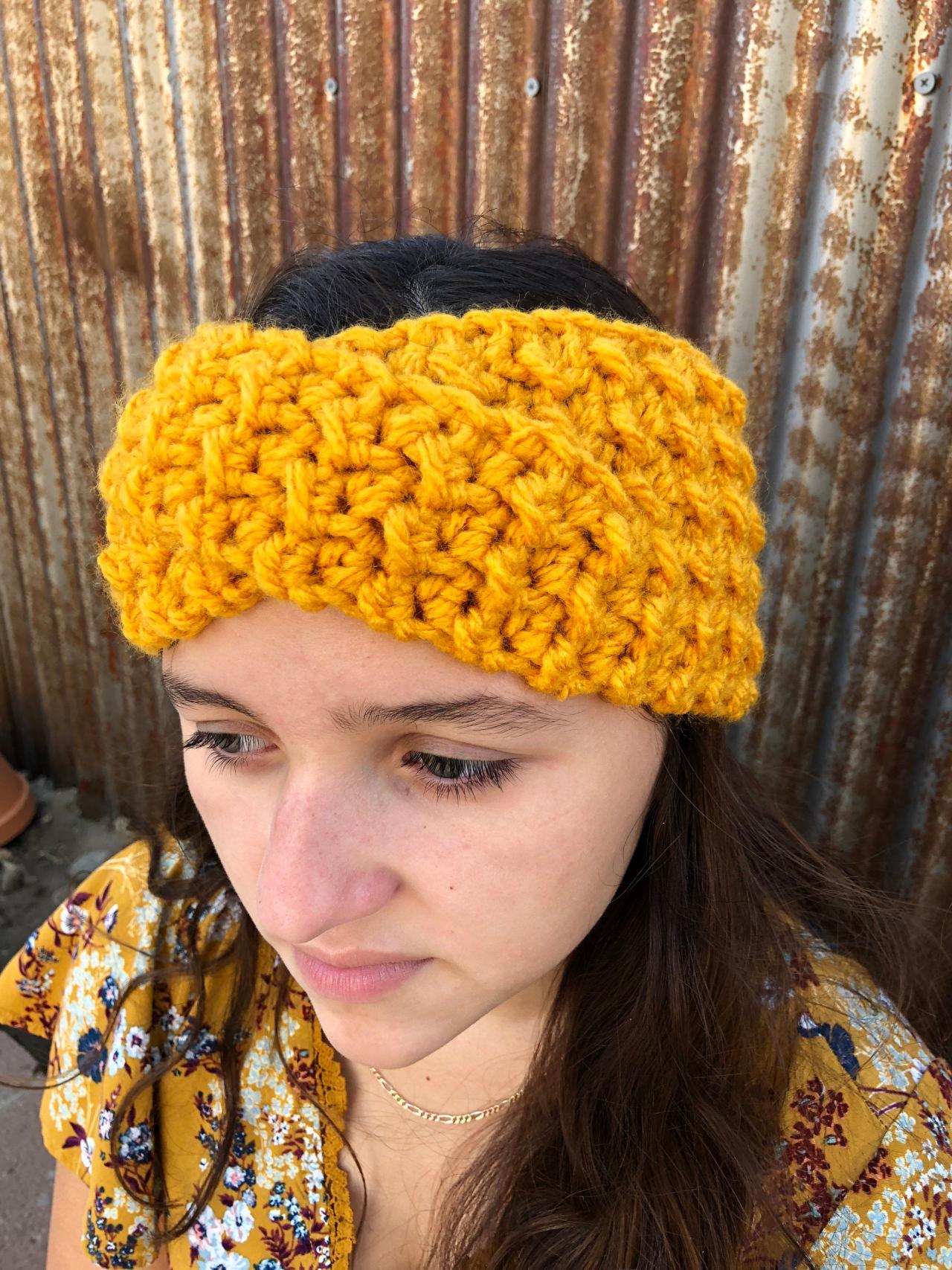 Mustard Twisted Headband/Ear warmer crochet/cozy