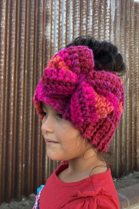 Messy Bun Beanie with a bow attached