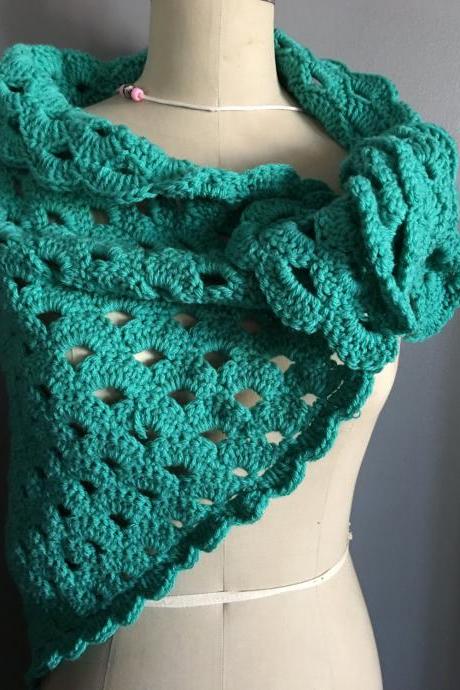 Teal shawl in soft cozy warm crochet yarn